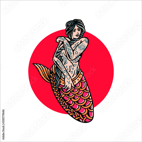 the mermaid tattoo vector design