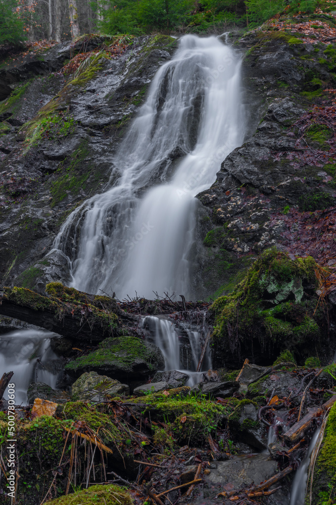 Prudky rucej creek with waterfall near confluence with Jizera river Prudky rucej creek with waterfall near confluence with Jizera river