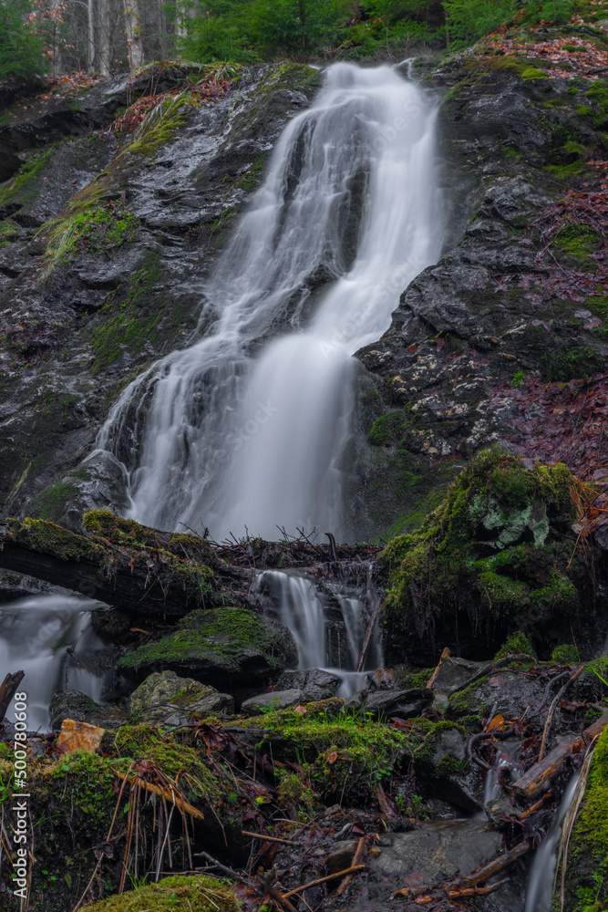 Prudky rucej creek with waterfall near confluence with Jizera river