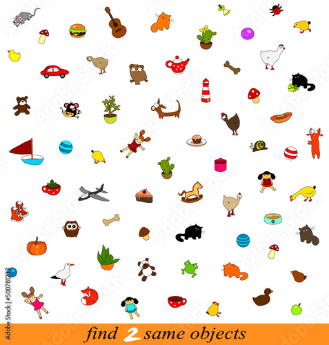 Find two same objects. Vector cartoon illustration.