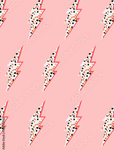  Lightning bolt pattern with dots on pink background vector illustration
