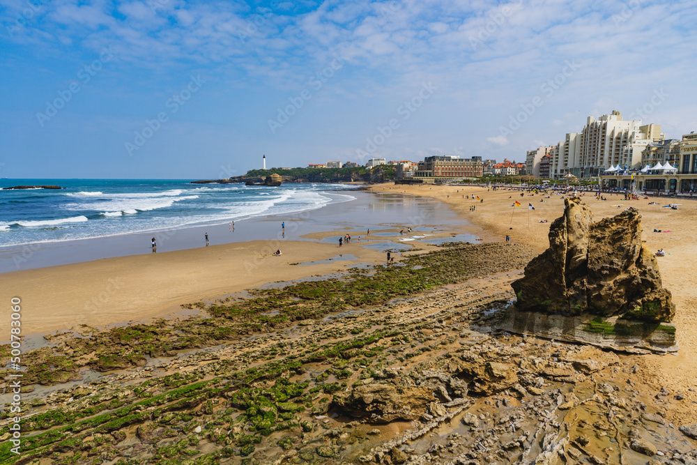 Biarritz, France, April 18, 2022.La Grande Plage, beach in the city of Biarritz, on the Atlantic coast of France