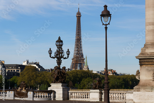 Eiffel tower viewed from famous Alexandre III bridge in Paris © kovalenkovpetr
