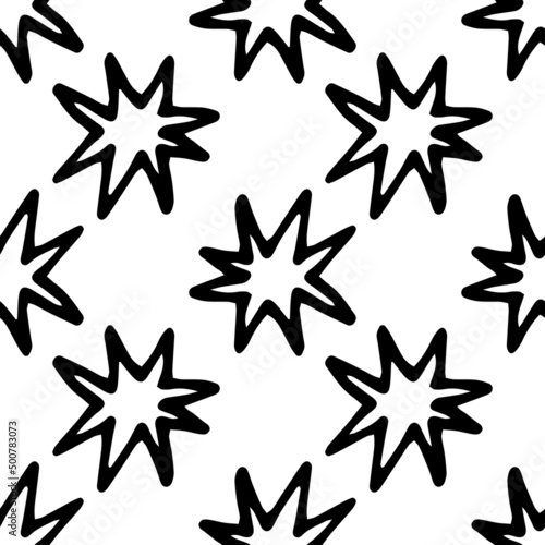 a pattern in the form of a polyhedral star. Abstract seamless pattern of the explosion symbol, octagonal figure black outline located on white for the design template. the star icon is simple