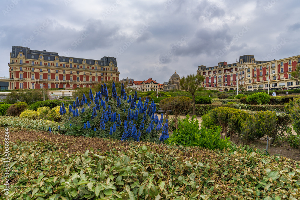 Biarritz, France, April 18, 2022. Luxurious buildings in the city of Birarritz in France