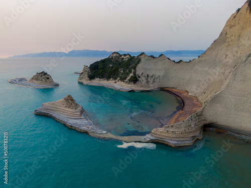 Beautiful drone view of Cape Drastis in the island of Corfu in Greece