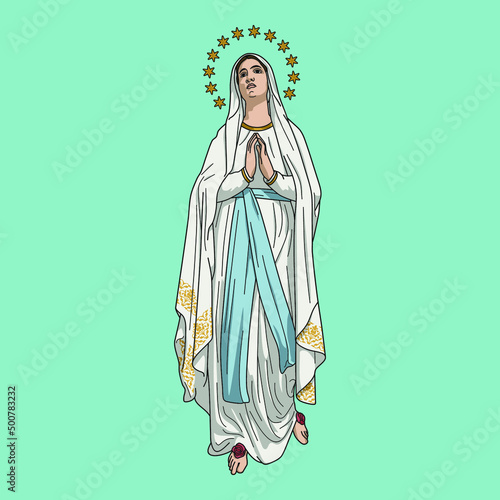Fotografie, Obraz Our Lady of Lourdes Colored Vector Illustration