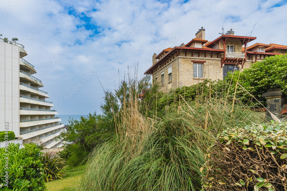 Biarritz, France, April 18, 2022. Luxurious buildings in the city of Birarritz in France Biarritz, France, April 18, 2022. Luxurious buildings in the city of Birarritz in France