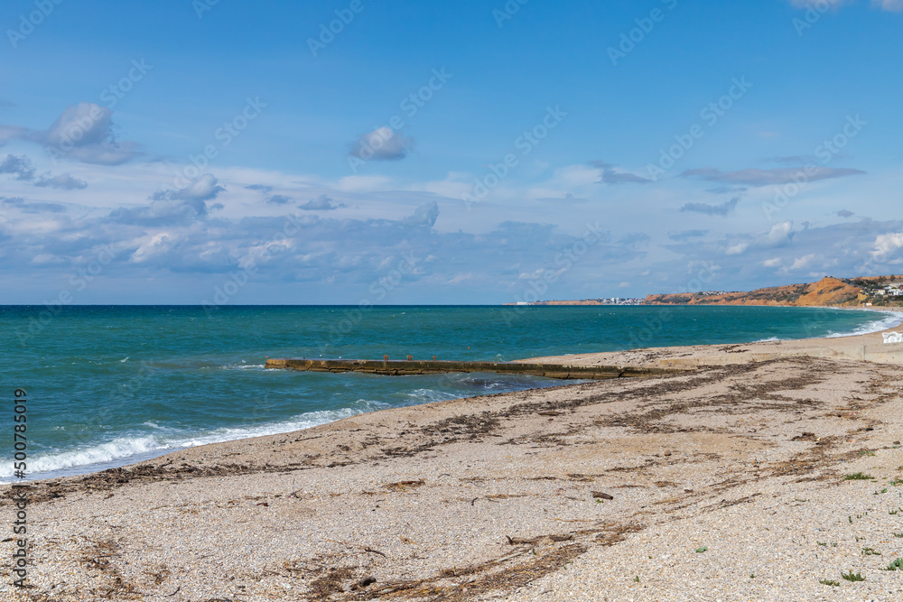 Lyubimovka beach, summer landscape. Natural photo taken at the Black Sea coast