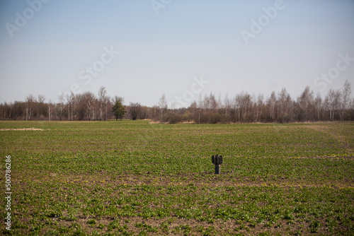 Russian rocket sticks out in a sown field