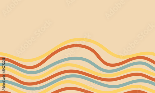 Banner in the style of 1970s good vibes. The waves and lines are multicolored. Vector psychedelic fun element for design. Use for printing, wallpaper, packaging, background.