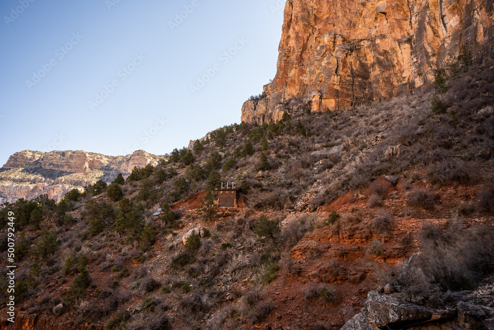 Resthouse Nestled Into The Cliffside On Bright Angel Trail