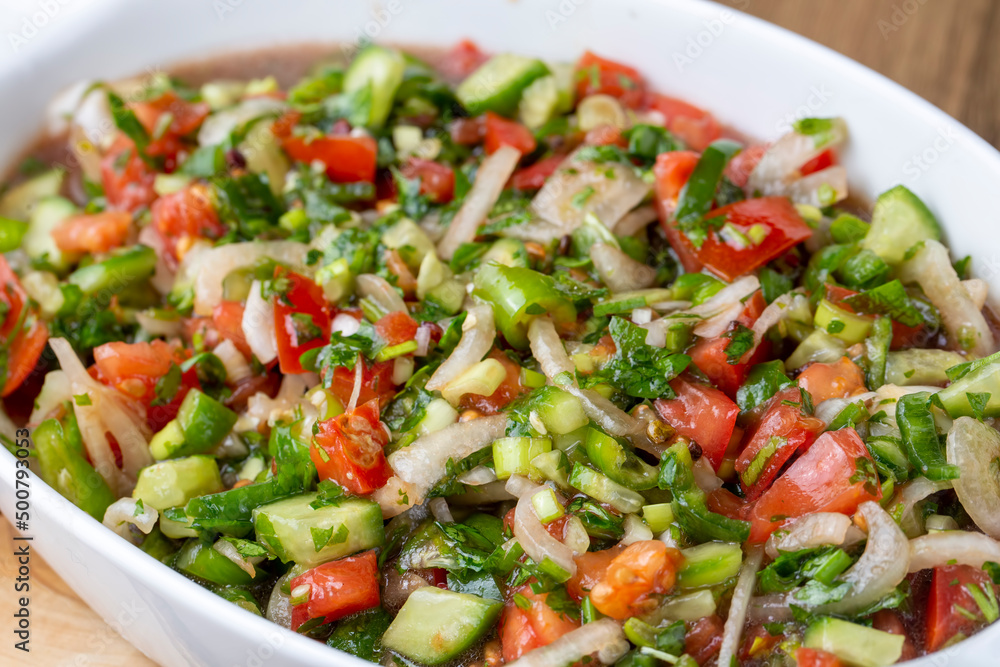 Turkish Shepards Salad with cucumber, tomato, red onion, pepper, parsley (Turkish name; kasik salata) Turkish Shepards Salad with cucumber, tomato, red onion, pepper, parsley (Turkish name; kasik salata)