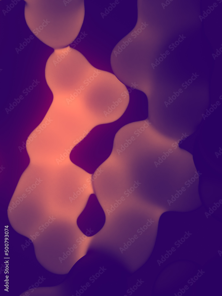 Magical glowing liquid blobs look like a lava lamp. Viscous organic structure with neon color. 3d rendering illustration