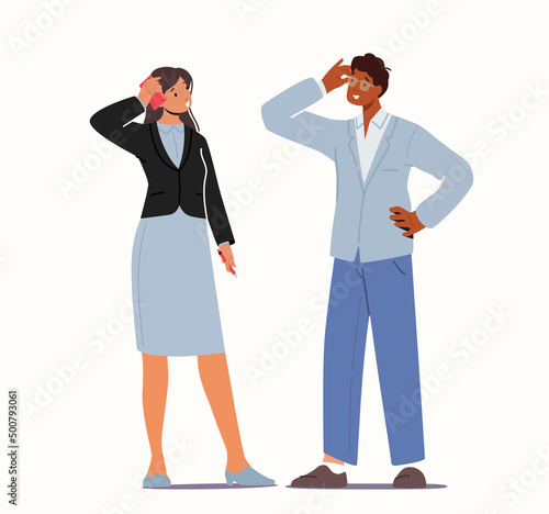 Business People Communicate, Ask Questions, Searching Solution, Male and Female Businesspeople Conversation