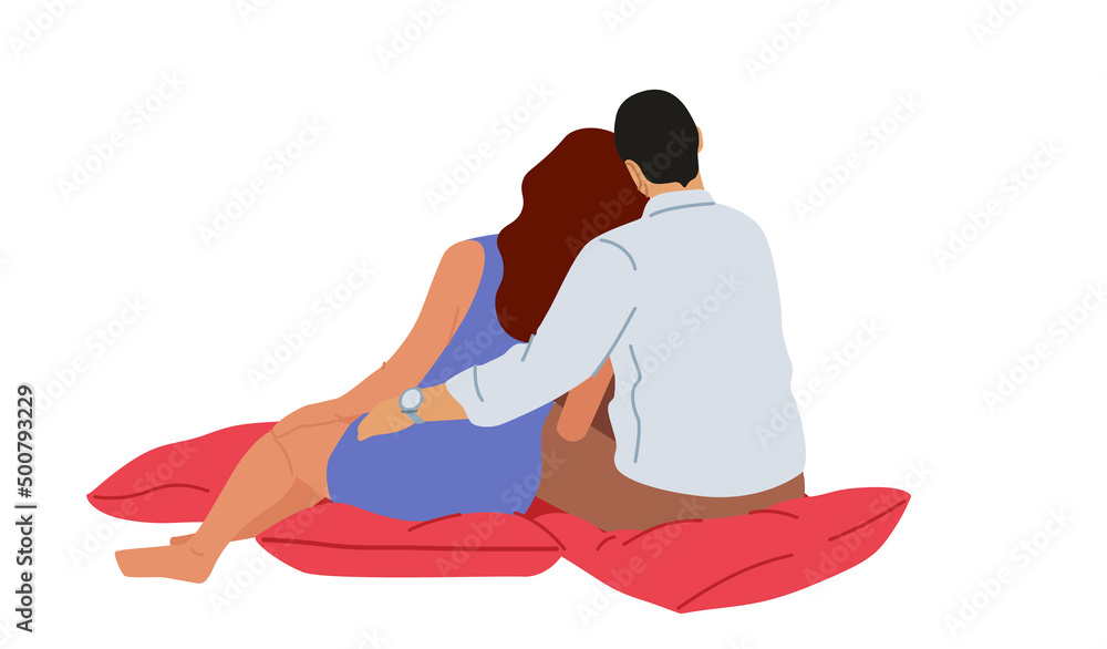 Loving Couple Hugging Sitting on Plaid, Man and Woman Embracing, Happy Lover Relations, Dating, Happy Lifestyle Loving Couple Hugging Sitting on Plaid, Man and Woman Embracing, Happy Lover Relations, Dating, Happy Lifestyle