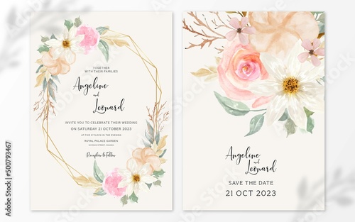 Set of Rustic Watercolor Floral Wedding Invitation