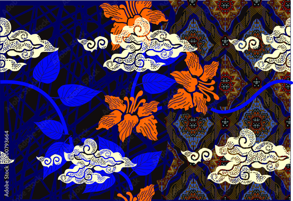 Motif Mega Mendung, batik motif typical of West Java Indonesia, curved ...