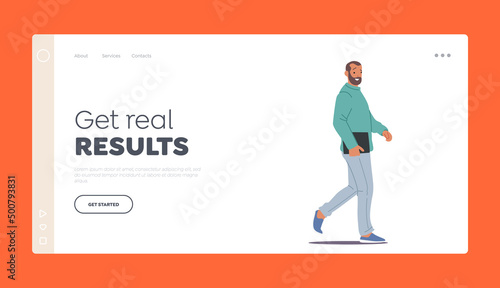 Businessman City Dweller Landing Page Template. Mature Male Character Passerby Walk on City Street, Modern Man With Bag