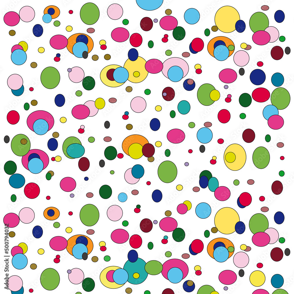 Fondo geométrico con círculos de colores variados.