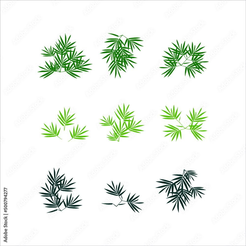 leaves branch in green color illustration set leaves branch in green color illustration set