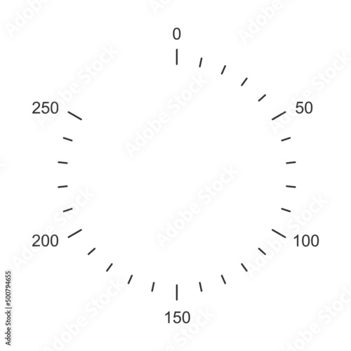 Oven round knob markup template with Celsius temperature gauges. Cooking theme graphic pictogram isolated on white background. Vector outline illustration.