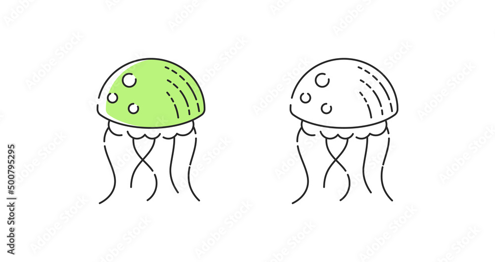Jellyfish icon linear vector. Jellyfish logo symbol set in color and black. Jellyfish icon linear vector. Jellyfish logo symbol set in color and black.