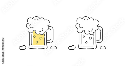 Beer icon linear vector. Beer mug logo symbol set in color and black.