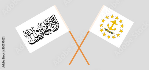 Crossed flags of Taliban and the State of Rhode Island. Official colors. Correct proportion © valyalkin