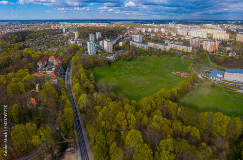 Widok z lotu ptaka miasto Gorzów Wielkopolski, ulica Walczaka w rejonie parku Siemiradzkiego photo