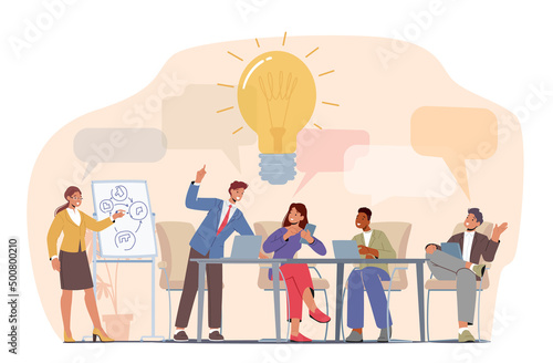 Brainstorm, Teamwork Process Concept. Business People Discuss Idea on Board Meeting in Office. Team Project Development