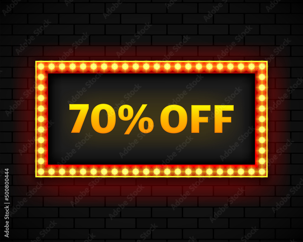 Obraz premium Discount 70 percent sale light bulbs boxes retro design banner. Vector illustration.
