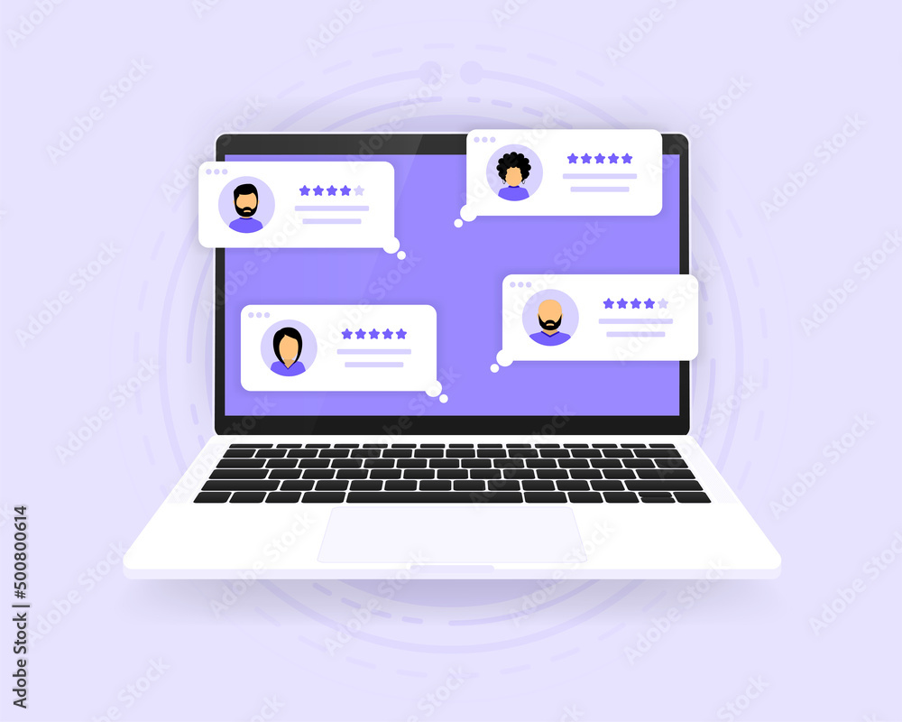 User reviews and feedback concept. User reviews on screen computer. Vector illustration. User reviews and feedback concept. User reviews on screen computer. Vector illustration.