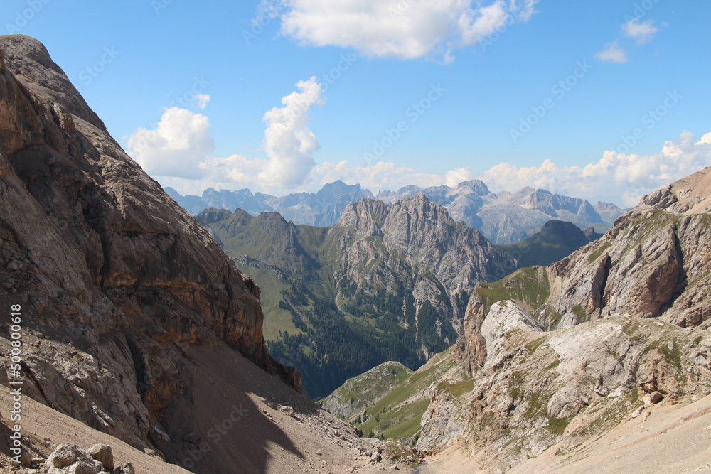Mountain landscape in a sunny day. Passo Ombretta, Italian Alps. Mountain landscape in a sunny day. Passo Ombretta, Italian Alps.
