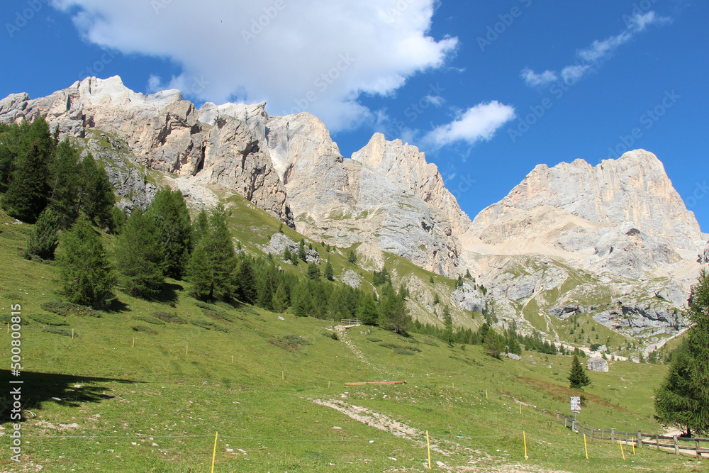 Southern wall of Marmolada from Val Rosalia, Dolomites, Italian Alps.