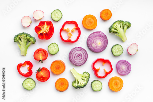 Seamless pattern of colorful vegetables. Food background