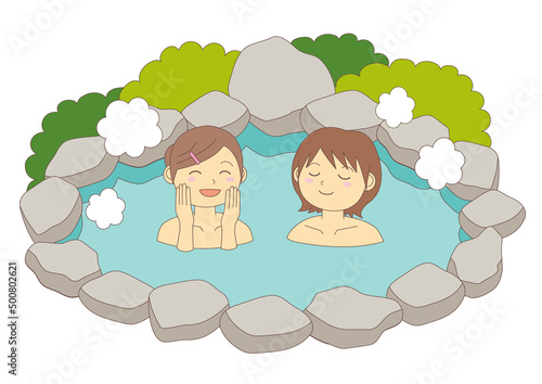 温泉イラスト_女性_主線あり