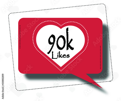 90000 likes thank you card. Template for social media. Vector illustration red and white