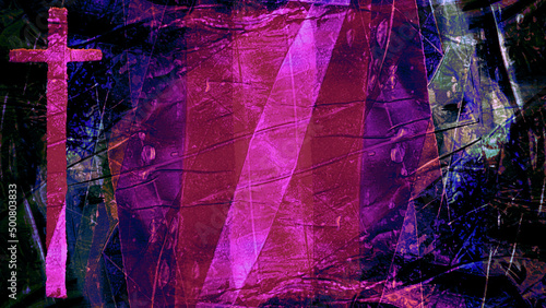 Tablou pe pânză pink cross on abstract collage effect digital art with copy space, appropriate f