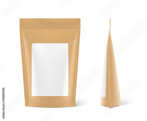 Pouch bag mockup isolated on white background with clean label. Vector illustration. Can be use for template your design, presentation, promo, ad. EPS10.	
