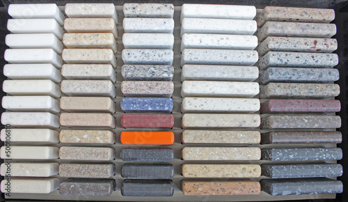 Luxury marble natural stone slabs for kitchen countertops and floor tiles. Samples of stone for countertops