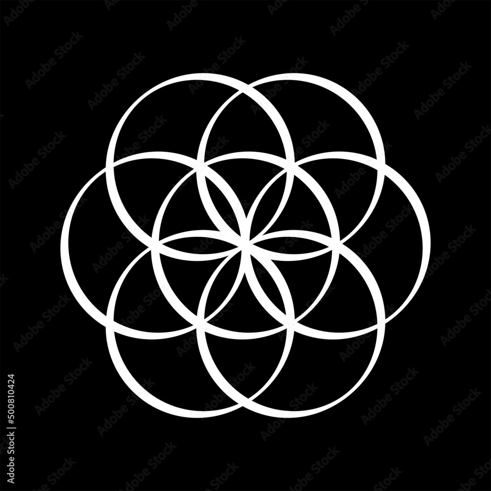 Geometric design with overlapping circles forming the so-called flower of life. Mandala for t-shirts or posters. Geometric design with overlapping circles forming the so-called flower of life. Mandala for t-shirts or posters.