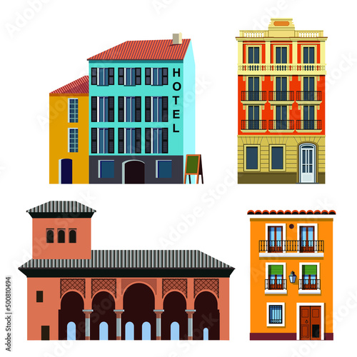set of traditional vector european buildings.