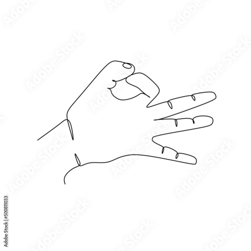 flick finger continuous line draw design vector illustration. Sign and symbol of hand gestures. Single continuous drawing line. Hand drawn style art doodle isolated on white background illustration.