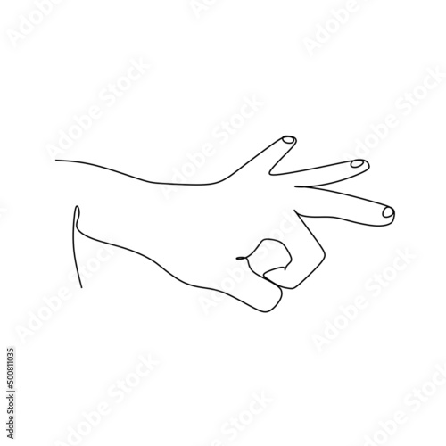 flick finger continuous line draw design vector illustration. Sign and symbol of hand gestures. Single continuous drawing line. Hand drawn style art doodle isolated on white background illustration.