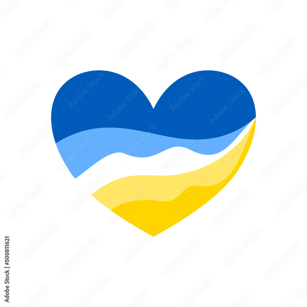 Serce pomalowane w barwy Ukraińskiej flagi. Wsparcie dla Ukrainy. Ilustracja wektorowa. - obrazy, fototapety, plakaty 