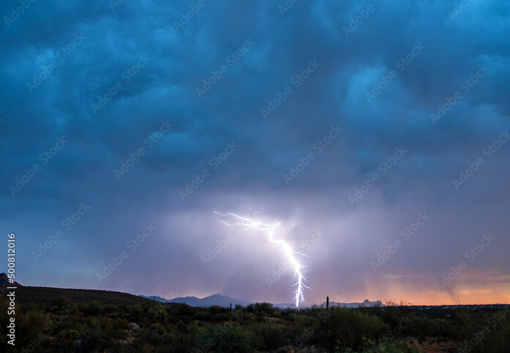 Monsoon lightning storm in the desert