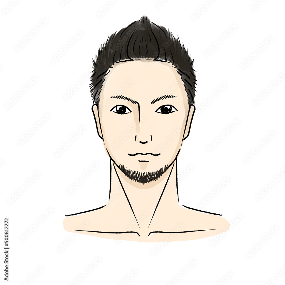 手描きのアジア人風で短髪のイケメン男性の髭のデザイン脱毛の顔のイラスト Stock Illustration Adobe Stock