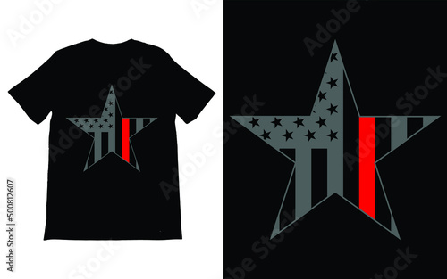 Thin Red Line Firefighter USA Flag T-Shirt Vector Design.