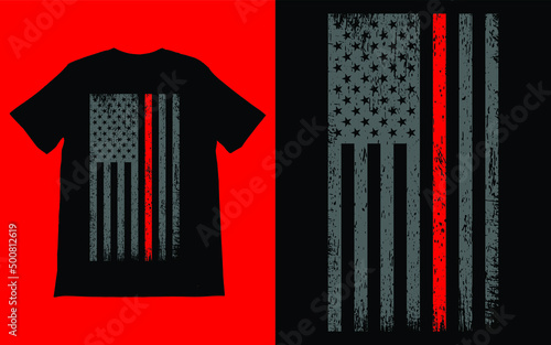 Thin Red Line Firefighter USA Flag T-Shirt Vector Design.